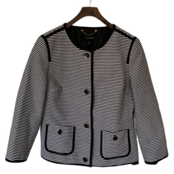 Talbots Striped Black and White Blazer 3/4 Sleeves with Pockets Size 10 - Picture 1 of 9